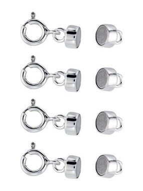 4 Pack 925 Sterling Silver Magnetic Necklace Clasp Converters w/ Spring Ring